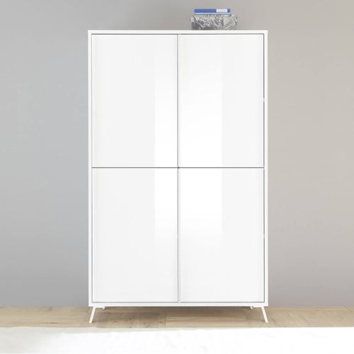 Rangement 4 Portes Laqué Blanc Pieds Métal - Kansas White