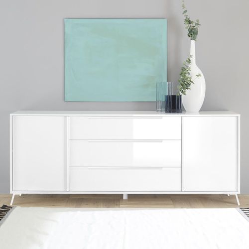 Buffet 2 Portes 3 Tiroirs Laqué Blanc Pieds Métal - Kansas White