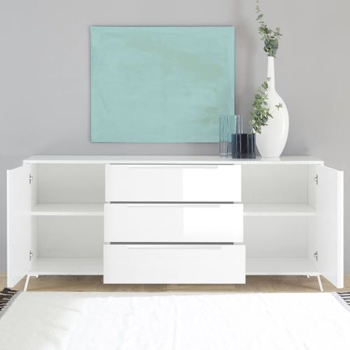 Buffet 2 Portes 3 Tiroirs Laqué Blanc Pieds Métal - Kansas White