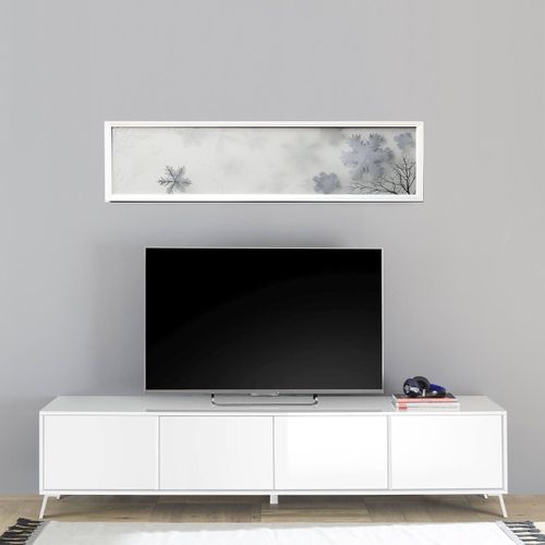 Meuble TV 4 Portes Laqué Blanc Pieds Métal - Kansas White