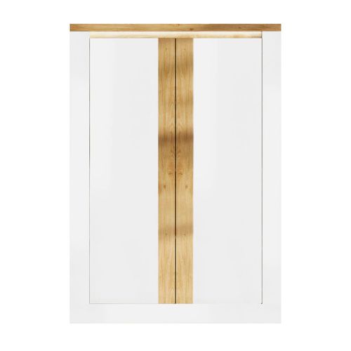 Rangement 4 Portes Blanc Et Aspect Chêne Finition Cadiz Avec LED - Isalia