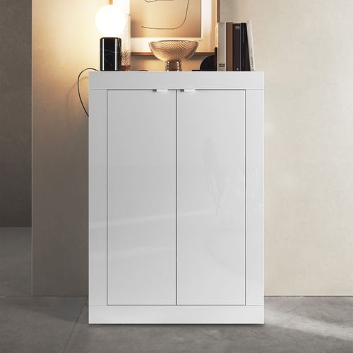 Meuble D'entrée 2 Portes 4 Étagères Blanc Laqué Weiss - Otello