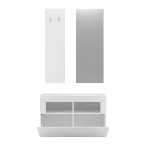 Meuble à Chaussures Avec Miroir Et Portemanteau Muraux Blanc Laqué Weiss - Otello