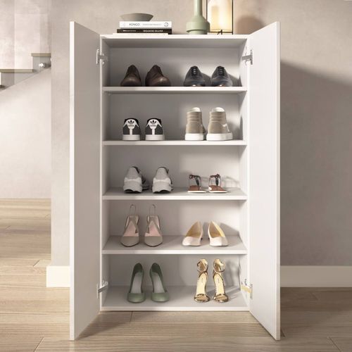 Meuble à Chaussures 2 Portes 4 Étagères Laqué Blanc - Maheline