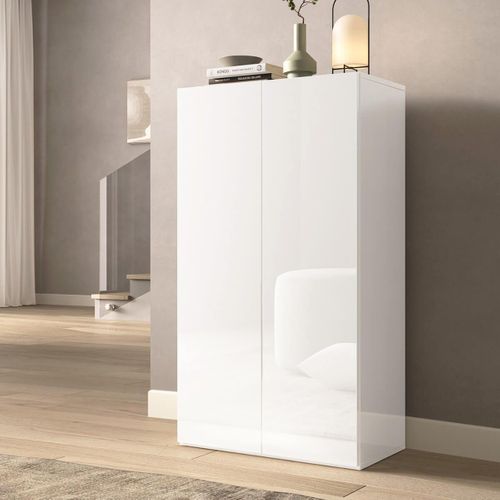 Meuble à Chaussures 2 Portes 4 Étagères Laqué Blanc - Maheline