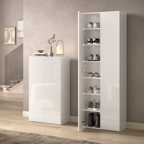 Meuble à Chaussures 2 Portes 4 Étagères Laqué Blanc - Maheline