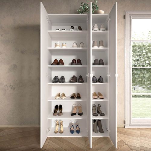 Armoire à Chaussures 3 Portes 12 Étagères Laqué Blanc - Maheline