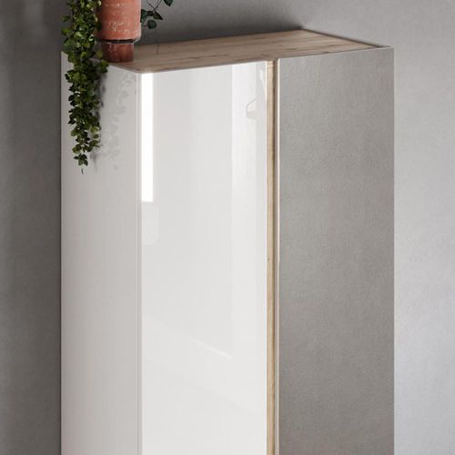 Armoire à Chaussures 2 Portes 1 Miroir Blanc Et Aspect Bois Finition Cadiz - Kader