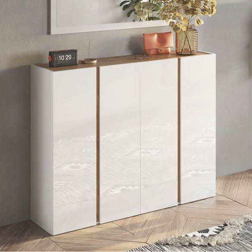 Meuble à Chaussures 4 Portes Blanc Et Aspect Bois Finition Cadiz - Kader