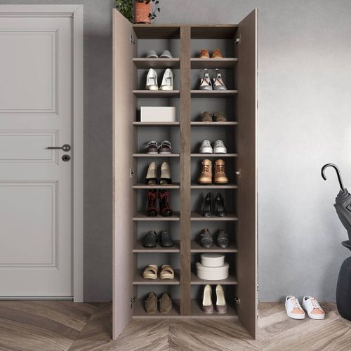 Armoire à Chaussures 2 Portes 1 Miroir Brun Et Aspect Bois Finition Mercure - Kader