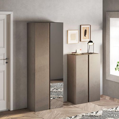 Armoire à Chaussures 2 Portes 1 Miroir Brun Et Aspect Bois Finition Mercure - Kader