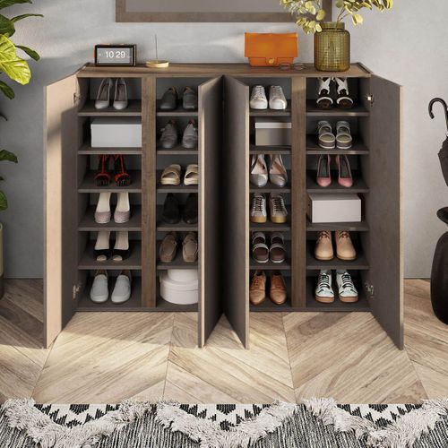 Meuble à Chaussures 4 Portes Brun Et Aspect Bois Finition Mercure - Kader