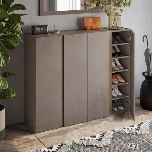 Meuble à Chaussures 4 Portes Brun Et Aspect Bois Finition Mercure - Kader