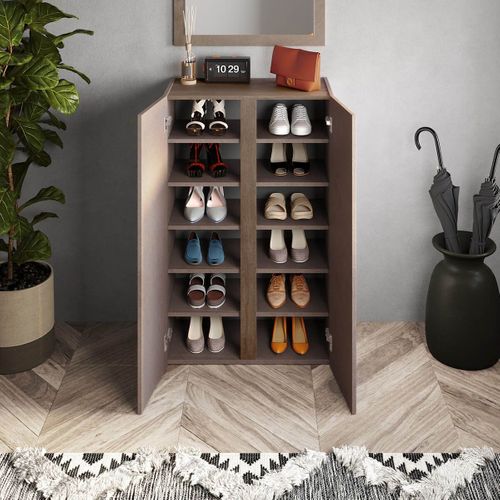 Meuble à Chaussures 2 Portes Brun Et Aspect Bois Finition Mercure - Kader