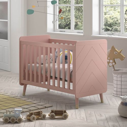 Lit Bébé à Barreaux Rose Et Gold Motif Graphique - Tiny Pink
