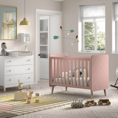 Lit Bébé à Barreaux Rose Et Gold Motif Graphique - Tiny Pink