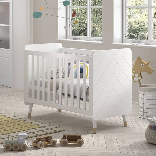 Lit Bébé à Barreaux Blanc Et Gold Motif Graphique - Tiny White