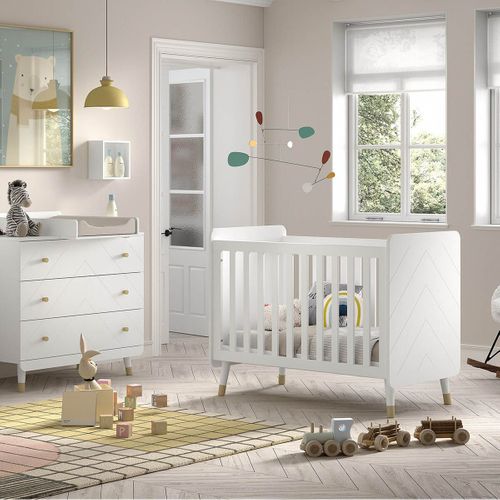 Lit Bébé à Barreaux Blanc Et Gold Motif Graphique - Tiny White