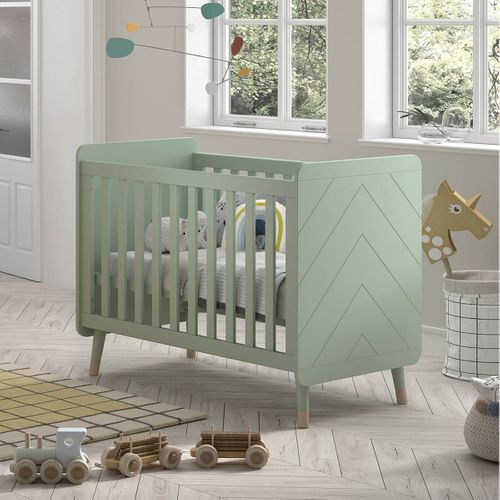 Lit Bébé à Barreaux Vert Olive Et Gold Motif Graphique - Tiny Green