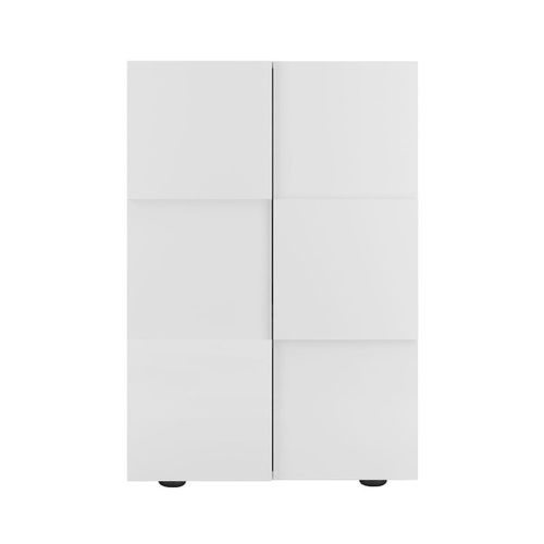 Meuble D'entrée 2 Portes 4 Étagères Blanc Laqué Weiss Relief Damiers - Rebecca