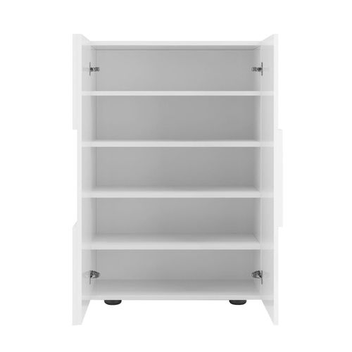 Meuble D'entrée 2 Portes 4 Étagères Blanc Laqué Weiss Relief Damiers - Rebecca