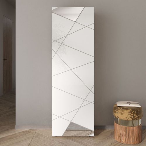 Penderie 1 Porte Avec 2 Étagères Blanc Laqué Avec Sérigraphies Et Miroirs - Oriana