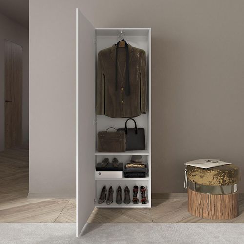 Penderie 1 Porte Avec 2 Étagères Blanc Laqué Avec Sérigraphies Et Miroirs - Oriana