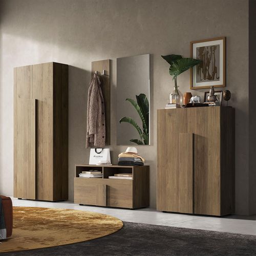 Meuble D'entrée 2 Portes 4 Étagères Aspect Bois Finition Mercure - Zeus
