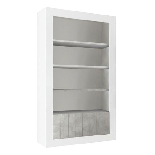 Bibliothèque 3 Étagères Et 2 Portes Blanc Laqué Et Aspect Cimento - Paolino