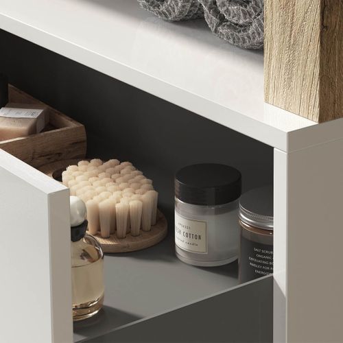 Meuble Vasque 78cm Suspendu 1 Tiroirs Blanc Laqué Et Aspect Bois Finition Cadiz - Arturo