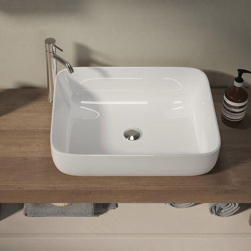 Meuble Vasque 110cm 2 Tiroirs Beige Laqué Et Aspect Bois Finition Mercure - Arturo