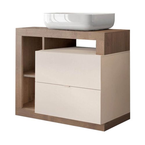 Meuble Vasque 92cm 2 Tiroirs Beige Laqué Et Aspect Bois Finition Mercure - Arturo
