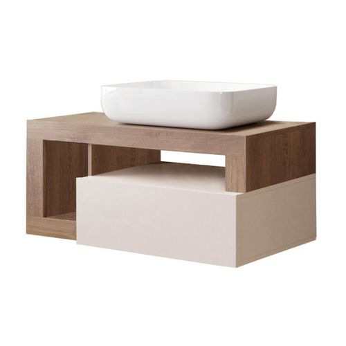 Meuble Vasque 92cm Suspendu 1 Tiroirs Beige Laqué Et Aspect Bois Finition Mercure - Arturo