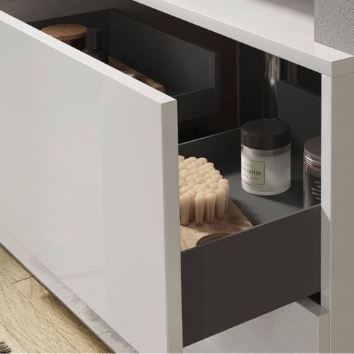 Meuble Vasque 92cm 2 Tiroirs Blanc Laqué Et Aspect Béton - Arturo