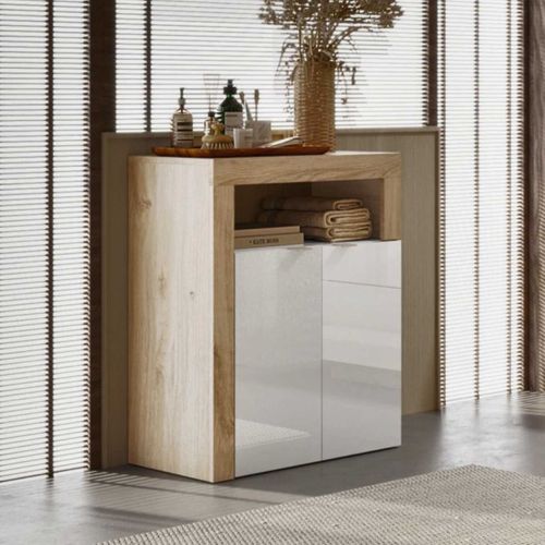 Rangement 2 Portes Blanc Laqué Et Aspect Bois Finition Cadiz - Arturo