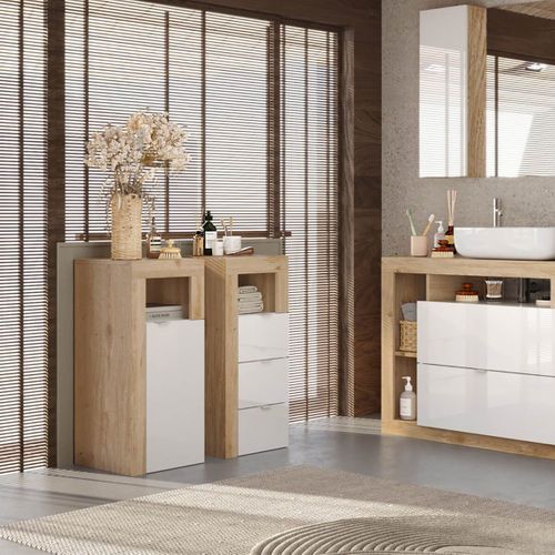 Rangement 1 Porte Blanc Laqué Et Aspect Bois Finition Cadiz - Arturo