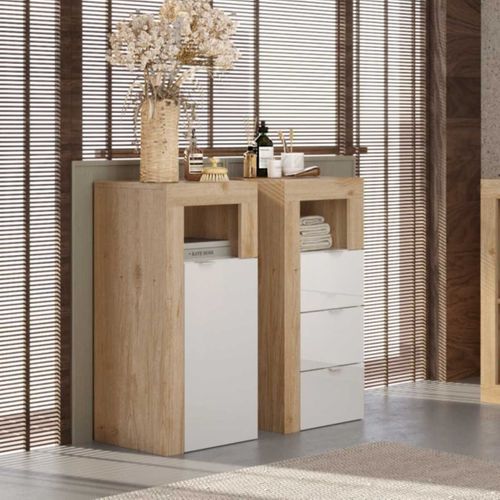 Rangement 1 Porte Blanc Laqué Et Aspect Bois Finition Cadiz - Arturo