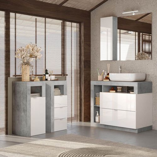 Rangement 1 Porte Blanc Laqué Et Aspect Béton - Arturo