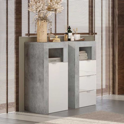 Rangement 1 Porte Blanc Laqué Et Aspect Béton - Arturo