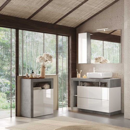 Rangement 3 Tiroirs 64cm Blanc Laqué Et Aspect Béton - Arturo