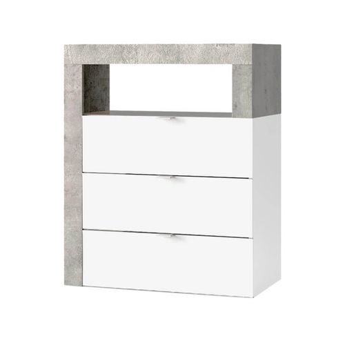 Rangement 3 Tiroirs 64cm Blanc Laqué Et Aspect Béton - Arturo