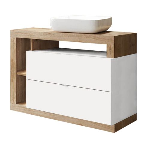 Meuble Vasque 110cm + Miroir Blanc Et Aspect Bois Finition Cadiz - Arturo