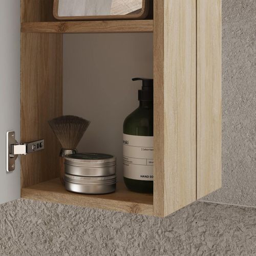 Meuble Vasque 110cm + Miroir Blanc Et Aspect Bois Finition Cadiz - Arturo