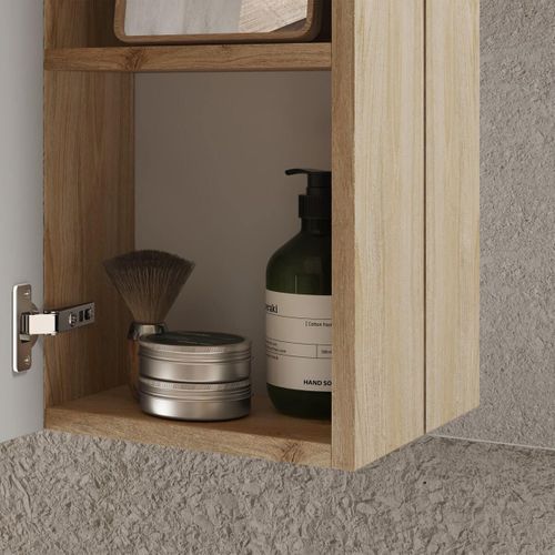 Meuble Vasque 78cm Suspendu + Miroir Blanc Et Aspect Bois Finition Cadiz - Arturo