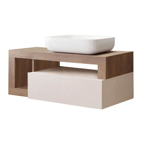 Meuble Vasque 110cm Suspendu + Miroir Beige Et Aspect Bois Finition Mercure - Arturo