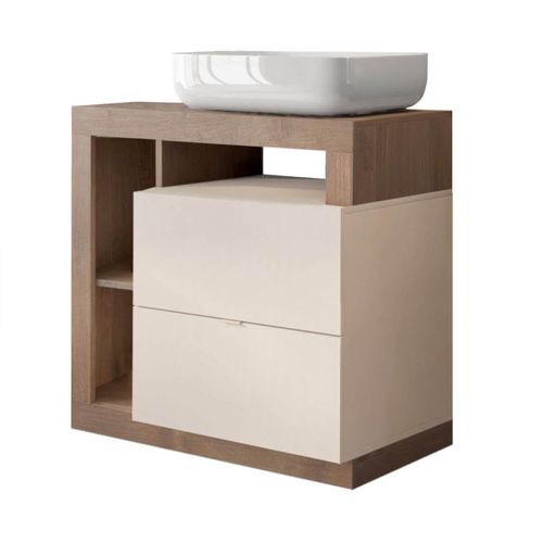 Meuble Vasque 78cm + Miroir Beige Et Aspect Bois Finition Mercure - Arturo