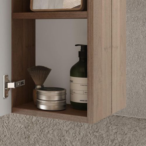 Meuble Vasque 78cm + Miroir Beige Et Aspect Bois Finition Mercure - Arturo