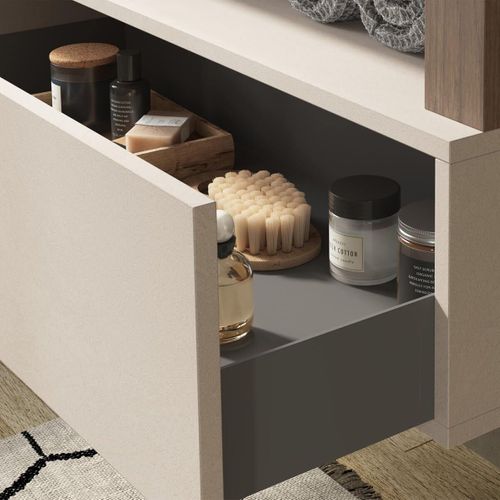 Meuble Vasque 78cm Suspendu + Miroir Beige Et Aspect Bois Finition Mercure - Arturo