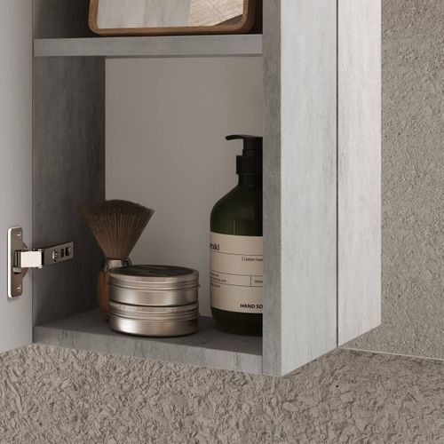 Meuble Vasque 110cm + Miroir Blanc Et Aspect Béton - Arturo