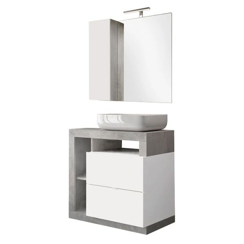 Meuble Vasque 78cm + Miroir Blanc Et Aspect Béton - Arturo